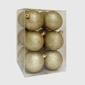 Arany glitteres műanyag karácsonyi gömb szett 12 × 6 cm 12 db