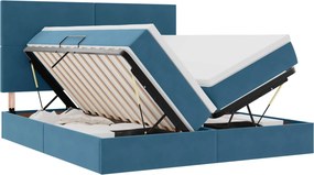 vidaXL Tárolós Ágy matracmal tárolóval Sötét kék 180 x 200 cm Bársony