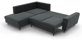 Sötétszürke bársony kinyitható tárolóhelyes sarokkanapé (bal oldali-L alakú) Kyoto – Cosmopolitan Design