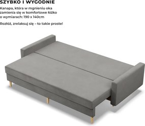 Etna kanapéágy, bársony, bonell töltet, világosszürke