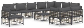 11 részes antracitszürke polyrattan kerti ülőgarnitúra párnával