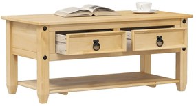 Corona tömör fenyőfa dohányzóasztal fiókokkal 100x48x45 cm