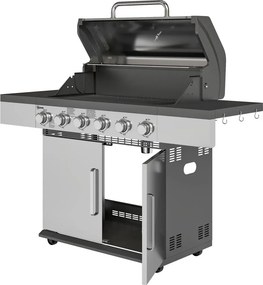 Outsunny Gázgrill 8500BTU, grillkocsi 6 rozsdamentes acél égővel, hőmérővel, nyomásszabályozóval, ezüst