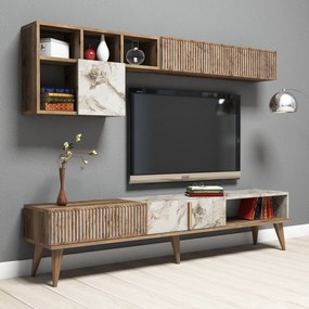 TV szekrény Milan - Walnut, White Marble
