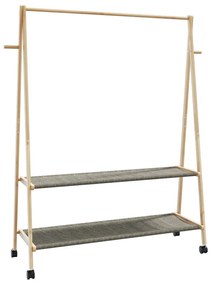 bambusz ruhaállvány polcokkal és kerekekkel 132x45,5x155,5 cm