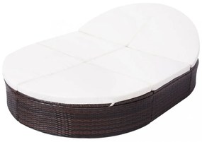 barna polyrattan kültéri napozóágy párnával