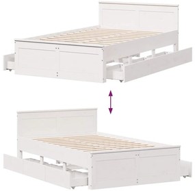 fehér tömör fenyőfa fejtámlás ágykeret matrac nélkül 120x190 cm