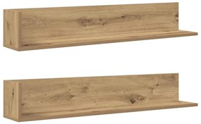 2 db kézműves tölgy színű szerelt fa fali polc 100x16,5x16,5 cm