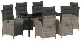 vidaXL Kert étkező szett párnával 7 pcs Szürke polirattan
