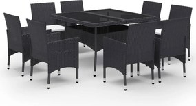vidaXL 9 részes fekete polyrattan és üveg kerti étkezőgarnitúra