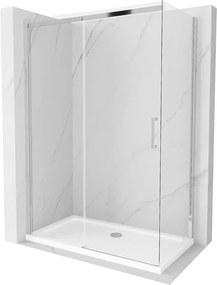 Mexen Omega 130 x 70 cm-es tolóajtós zuhanykabin, átlátszó, króm + Flat zuhanytálca - 825-130-070-01-00-4010