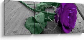 Kép - Lila rózsa zöld szárral (órával) (90x30 cm)