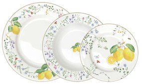 18 részes mediterrán porcelán citromos étkészlet Fleurs et Citrons