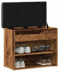 antik fa szerelt fa cipőtároló pad 62x32x50 cm
