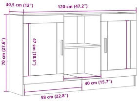 kézműves tölgy színű szerelt fa tálalószekrény 120x30,5x70 cm