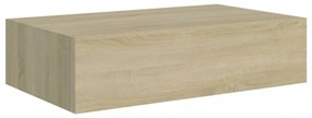 2 db tölgyszínű MDF falra szerelhető fiókos polc 40x23,5x10 cm