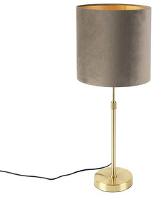 Asztali lámpa arany/réz színű, taupe bársony árnyékolóval 25 cm - Parte