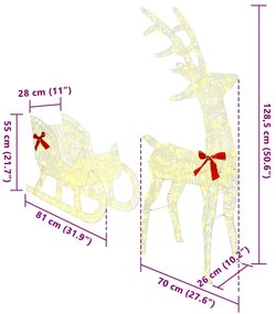 Rénszarvas húzta szán Meleg fehér 70 x 26 x 128,5 cm Akril