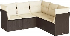vidaXL 5 részes barna polyrattan kerti ülőgarnitúra párnával