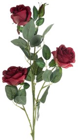 Selyemvirág rózsa ág 4 fejjel, 64.5cm magas - Piros