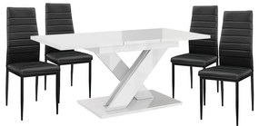 Maasix WTG Magasfényű Fehér 4 személyes étkezőszett Fekete Coleta székekkel N
