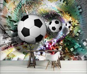 Fotótapéta - Futball-labdák egy 3D-s puzzle alagútban (152,5x104 cm)