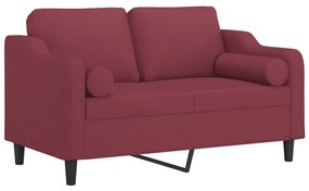 2 személyes bordó szövet kanapé díszpárnákkal 120 cm