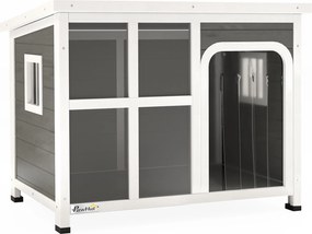 PawHut Kis és Közepes Kutya Ház Oldalsó Ablakokkal és Bejárati Függönnyel, Kültéri Kutya Kennel Levehető Alappal és Nyitható Tetővel, 90x62x71 cm, Vil