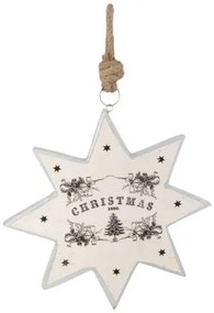Fa függődísz csillag, ilex ággal karácsonyfával,fekete-fehér, 24x2x24cm