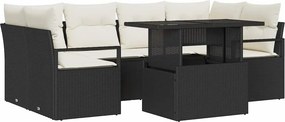 vidaXL Kerti Kanapé Szett tárolóval párnával 7 pcs Fekete polirattan