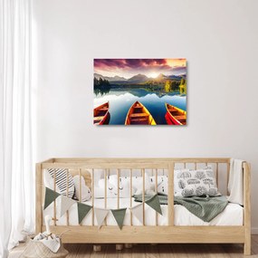 Üveg kép - Tó csónakokkal (70x50 cm)