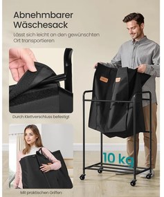 gurulós szennyestartó, 2 rekeszes ruhagyűjtő 140 l, fekete