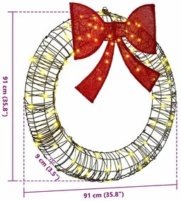 Koszorú 80 LED-del Meleg fehér 90 cm Rattan