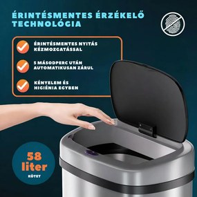DEUS érzékelős szemetes, 58 liter, ezüst Jurhan