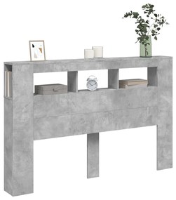 betonszürke szerelt fa LED-es fejtámla 160x18,5x103,5 cm