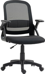 HOMCOM ergonomikus hálós irodai szék felhajtható karfákkal, deréktámasz, magasság- és dőlésszabályozás — fekete | Aosom