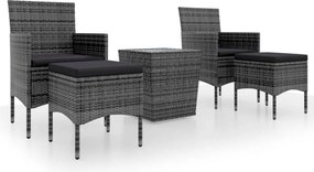 vidaXL 5 részes szürke polyrattan és edzett üveg kerti bisztrószett