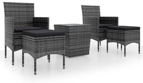 vidaXL 5 részes szürke polyrattan és edzett üveg kerti bisztrószett