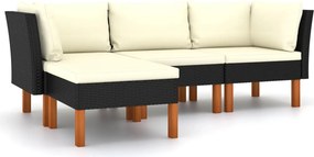vidaXL 4 részes fekete polyrattan kerti ülőgarnitúra párnákkal