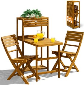 PATIO erkélyszett, 3 részes, természetes fa Casaria