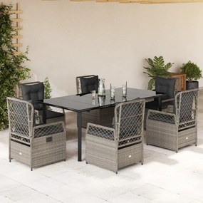 7 részes világosszürke polyrattan kerti étkezőszett párnával