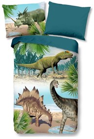 Zöld-kék egyszemélyes pamut gyerek ágyneműhuzat 140x200 cm Dino – Good Morning
