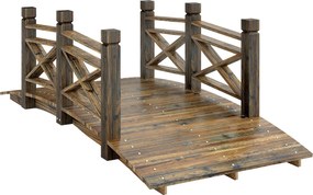 Outsunny fenyő kerti híd korlátokkal, kiégetett (Shou Sugi Ban) felület — járható dísztavi híd, rusztikus íves kialakítás, időjárásálló, 200 kg teherb