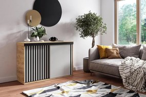 Malani 120 Tolóajtós Komód 120cm, Arany Tölgy-Fehér