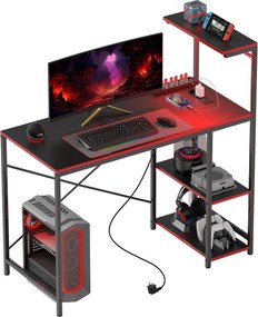 HOMCOM Gaming Asztal LED Fényszórókkal 110x50 cm Szénszálas Gaming Asztal Kimenetekkel Polcokkal és Távvezérlővel Irodához Tanulmányhoz Fekete | Aosom