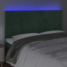 sötétzöld bársony LED-es fejtámla 180x5x118/128 cm