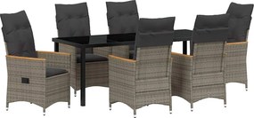 vidaXL Kert étkező szett párnával 7 pcs Szürke polirattan