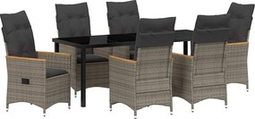 vidaXL Kert étkező szett párnával 7 pcs Szürke polirattan