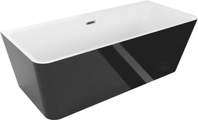 Luxury Volta szabadon álló fürdökád akril falhoz tolható 170 x 75 cm, fehér/fekete,  leeresztö arany - 51131707575-G Térben álló kád