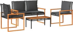 vidaXL 4 részes fekete polyrattan kerti ülőgarnitúra párnákkal